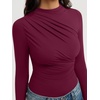 image:imageREORIA Womens Long Sleeve Ruched Bodysuit TopsCordovan