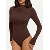 image:imageREORIA Womens Long Sleeve Ruched Bodysuit TopsShaved Chocolate