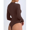 image:imageREORIA Womens Long Sleeve Ruched Bodysuit TopsShaved Chocolate