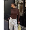 image:imageREORIA Womens Long Sleeve Ruched Bodysuit TopsShaved Chocolate