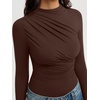 image:imageREORIA Womens Long Sleeve Ruched Bodysuit TopsShaved Chocolate