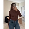 image:imageREORIA Womens Long Sleeve Ruched Bodysuit TopsShaved Chocolate
