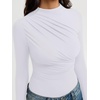 image:imageREORIA Womens Long Sleeve Ruched Bodysuit TopsWhite