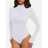 image:imageREORIA Womens Long Sleeve Ruched Bodysuit TopsWhite