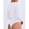 image:imageREORIA Womens Long Sleeve Ruched Bodysuit TopsWhite