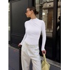 image:imageREORIA Womens Long Sleeve Ruched Bodysuit TopsWhite
