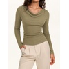 image:imageREORIA Womens Long Sleeve Shirts 2026 Fall Casual Business Cowl Neck TopsArmy Green