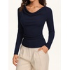 image:imageREORIA Womens Long Sleeve Shirts 2026 Fall Casual Business Cowl Neck TopsBlue