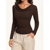 image:imageREORIA Womens Long Sleeve Shirts 2026 Fall Casual Business Cowl Neck TopsBrown