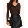 image:imageREORIA Womens Long Sleeve Shirts 2026 Fall Casual Business Cowl Neck TopsBrown