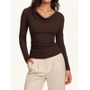 image:imageREORIA Womens Long Sleeve Shirts 2026 Fall Casual Business Cowl Neck TopsBrown