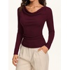 image:imageREORIA Womens Long Sleeve Shirts 2026 Fall Casual Business Cowl Neck TopsBurgundy