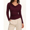 image:imageREORIA Womens Long Sleeve Shirts 2026 Fall Casual Business Cowl Neck TopsBurgundy