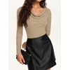 image:imageREORIA Womens Long Sleeve Shirts 2026 Fall Casual Business Cowl Neck TopsKhaki