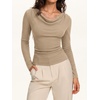 image:imageREORIA Womens Long Sleeve Shirts 2026 Fall Casual Business Cowl Neck TopsKhaki