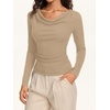 image:imageREORIA Womens Long Sleeve Shirts 2026 Fall Casual Business Cowl Neck TopsKhaki
