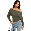 image:imageREORIA Womens Long Sleeve Shirts 2026 Fall Cinched Waist Off Shoulder TopsArmy Green