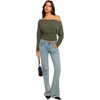 image:imageREORIA Womens Long Sleeve Shirts 2026 Fall Cinched Waist Off Shoulder TopsArmy Green