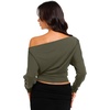 image:imageREORIA Womens Long Sleeve Shirts 2026 Fall Cinched Waist Off Shoulder TopsArmy Green