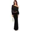 image:imageREORIA Womens Long Sleeve Shirts 2026 Fall Cinched Waist Off Shoulder TopsBlack