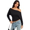 image:imageREORIA Womens Long Sleeve Shirts 2026 Fall Cinched Waist Off Shoulder TopsBlack