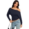 image:imageREORIA Womens Long Sleeve Shirts 2026 Fall Cinched Waist Off Shoulder TopsBlue