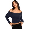 image:imageREORIA Womens Long Sleeve Shirts 2026 Fall Cinched Waist Off Shoulder TopsBlue