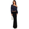 image:imageREORIA Womens Long Sleeve Shirts 2026 Fall Cinched Waist Off Shoulder TopsBlue