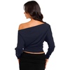 image:imageREORIA Womens Long Sleeve Shirts 2026 Fall Cinched Waist Off Shoulder TopsBlue