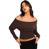 image:imageREORIA Womens Long Sleeve Shirts 2026 Fall Cinched Waist Off Shoulder TopsBrown