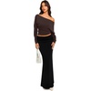 image:imageREORIA Womens Long Sleeve Shirts 2026 Fall Cinched Waist Off Shoulder TopsBrown