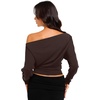 image:imageREORIA Womens Long Sleeve Shirts 2026 Fall Cinched Waist Off Shoulder TopsBrown