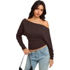 image:imageREORIA Womens Long Sleeve Shirts 2026 Fall Cinched Waist Off Shoulder TopsBrown