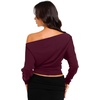 image:imageREORIA Womens Long Sleeve Shirts 2026 Fall Cinched Waist Off Shoulder TopsBurgundy
