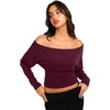 image:imageREORIA Womens Long Sleeve Shirts 2026 Fall Cinched Waist Off Shoulder TopsBurgundy