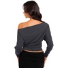 image:imageREORIA Womens Long Sleeve Shirts 2026 Fall Cinched Waist Off Shoulder TopsGray