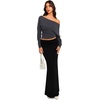 image:imageREORIA Womens Long Sleeve Shirts 2026 Fall Cinched Waist Off Shoulder TopsGray