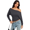 image:imageREORIA Womens Long Sleeve Shirts 2026 Fall Cinched Waist Off Shoulder TopsGray