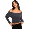 image:imageREORIA Womens Long Sleeve Shirts 2026 Fall Cinched Waist Off Shoulder TopsGray