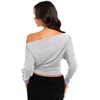 image:imageREORIA Womens Long Sleeve Shirts 2026 Fall Cinched Waist Off Shoulder TopsLight Heather Gray