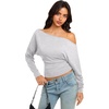 image:imageREORIA Womens Long Sleeve Shirts 2026 Fall Cinched Waist Off Shoulder TopsLight Heather Gray