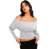 image:imageREORIA Womens Long Sleeve Shirts 2026 Fall Cinched Waist Off Shoulder TopsLight Heather Gray