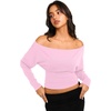 image:imageREORIA Womens Long Sleeve Shirts 2026 Fall Cinched Waist Off Shoulder TopsPink