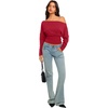 image:imageREORIA Womens Long Sleeve Shirts 2026 Fall Cinched Waist Off Shoulder TopsRed