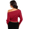image:imageREORIA Womens Long Sleeve Shirts 2026 Fall Cinched Waist Off Shoulder TopsRed