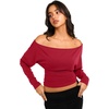 image:imageREORIA Womens Long Sleeve Shirts 2026 Fall Cinched Waist Off Shoulder TopsRed