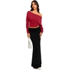image:imageREORIA Womens Long Sleeve Shirts 2026 Fall Cinched Waist Off Shoulder TopsRed