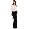 image:imageREORIA Womens Long Sleeve Shirts 2026 Fall Cinched Waist Off Shoulder TopsWhite