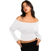 image:imageREORIA Womens Long Sleeve Shirts 2026 Fall Cinched Waist Off Shoulder TopsWhite