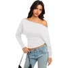 image:imageREORIA Womens Long Sleeve Shirts 2026 Fall Cinched Waist Off Shoulder TopsWhite